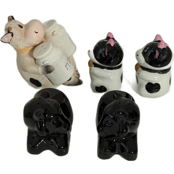 Lot 3 Cow Cattle Ceramic Salt Pepper Shakers Vintage Milk Jugs Sitting Bull Ends - Picture 4 of 10